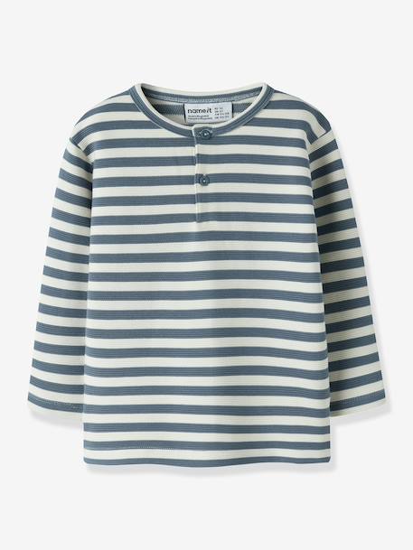 T-shirt rayé garçon à patte de boutonnage name it bleu grisé+olive 1 - vertbaudet enfant 