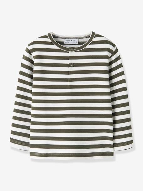 T-shirt rayé garçon à patte de boutonnage name it bleu grisé+olive 4 - vertbaudet enfant 
