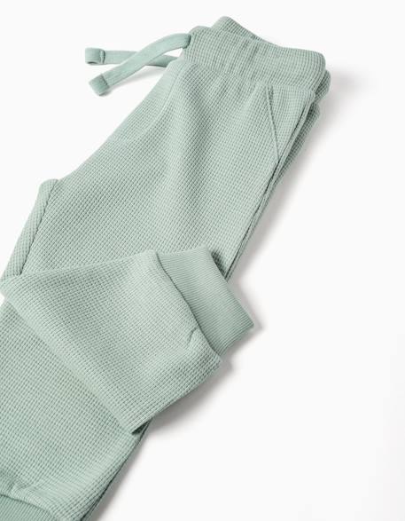 Pantalon de jogging à texture gaufrée avec cordon de serrage Vert 3 - vertbaudet enfant 