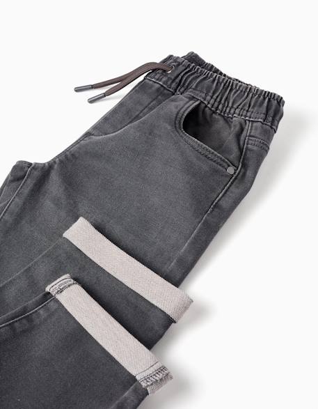 Pantalon de jogging en jean avec cordon de serrage et 5 poches Bleu foncé+Gris foncé 8 - vertbaudet enfant 
