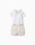 Ensemble body en coton + short à rayures Beige clair 1 - vertbaudet enfant 