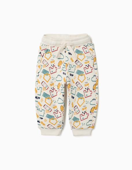 Pantalon de jogging en molleton avec doublure en coton peigné et imprimé Blanc 1 - vertbaudet enfant 