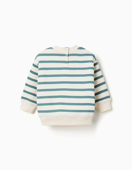 Sweat en coton peigné à rayures et imprimé Vert clair 3 - vertbaudet enfant 