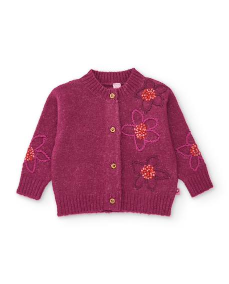 Gilet fille en tricot avec broderie florale et coupe croisée Violet 1 - vertbaudet enfant 
