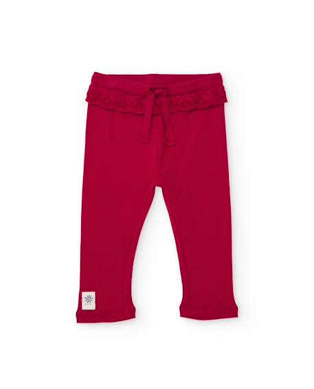 Legging bébé fille en jersey avec taille élastique brodée Rouge 1 - vertbaudet enfant 