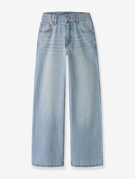Jean wide leg fille avec surpiqûres strass name it, tour de taille réglable denim bleached 1 - vertbaudet enfant 