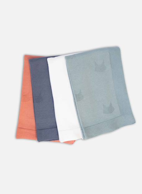 Couverture en coton Blanc+Bleu orage+Bouton de rose 2 - vertbaudet enfant 