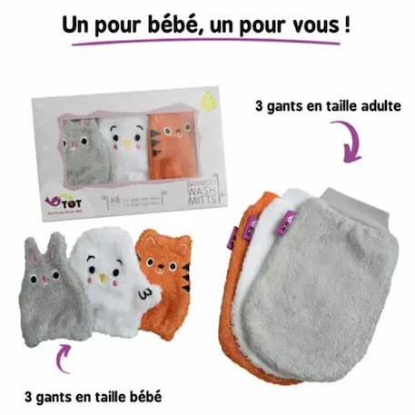Lot de 6 gants de toilette  - animaux Multi-coloured 3 - vertbaudet enfant 