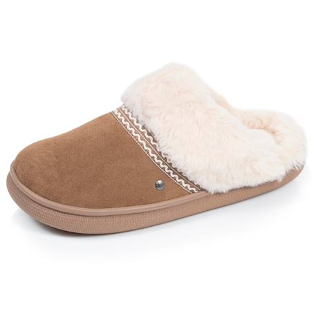 Chaussons mules cuir semelle bloup extra confort Beige+Camel 5 - vertbaudet enfant 