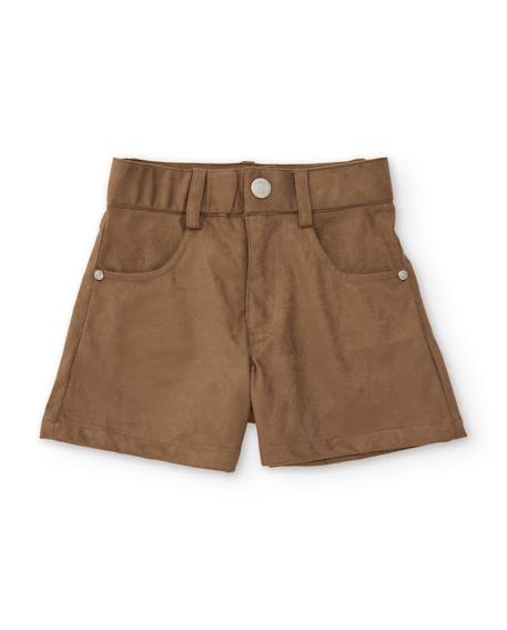 Short de fille en daim avec taille haute et fermeture à bouton Marron 2 - vertbaudet enfant 