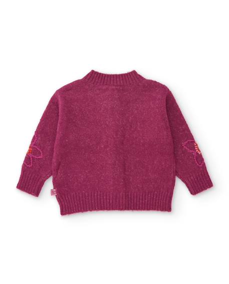 Gilet fille en tricot avec broderie florale et coupe croisée Violet 2 - vertbaudet enfant 