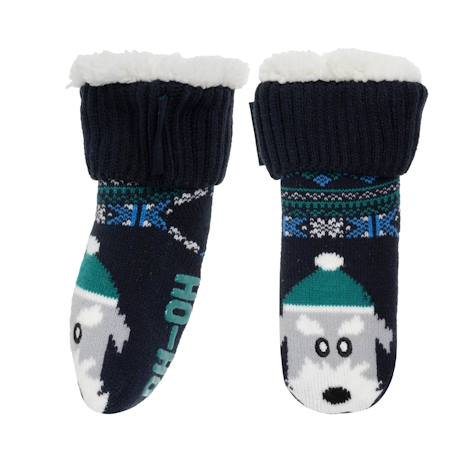 Chaussettes fourrées enfant marine noël 1/8 ans Jacquard marine 1 - vertbaudet enfant 
