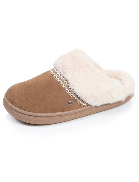 Chaussons mules cuir semelle bloup extra confort Beige+Camel 10 - vertbaudet enfant 
