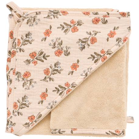 Cape de bain bambou et gant fleurs et beige Beige 1 - vertbaudet enfant 