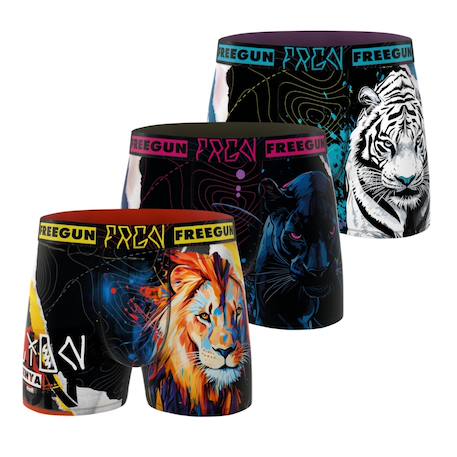 Lot de 3 boxers junior collection pop art animals Noir/jaune/orange/bleu/fushia/turquoise/blanc 1 - vertbaudet enfant 