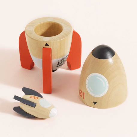 Fusées magnétiques en bois fsc Beige, orange, bleu 2 - vertbaudet enfant 