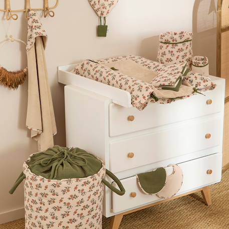 Cape de bain bambou et gant fleurs et beige Beige 2 - vertbaudet enfant 