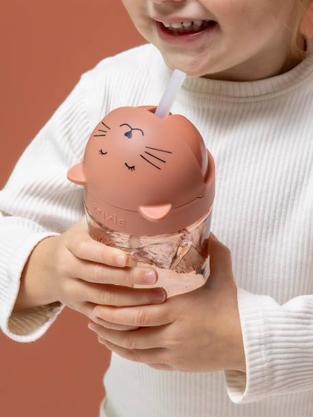 Gobelet avec paille Mrs. Cat rose pâle 1 - vertbaudet enfant 