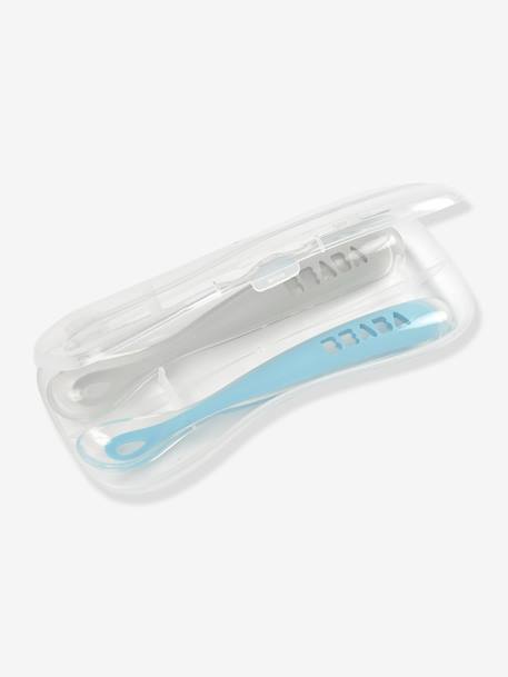 Lot de 2 cuillères ergonomiques d'apprentissage + boîte de transport BLEU/GRIS+ROSE/GRIS 4 - vertbaudet enfant 