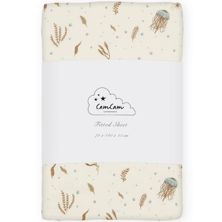 Drap-housse bébé en coton sea garden (70 x 140 cm) Bleu, marron, écru 1 - vertbaudet enfant 