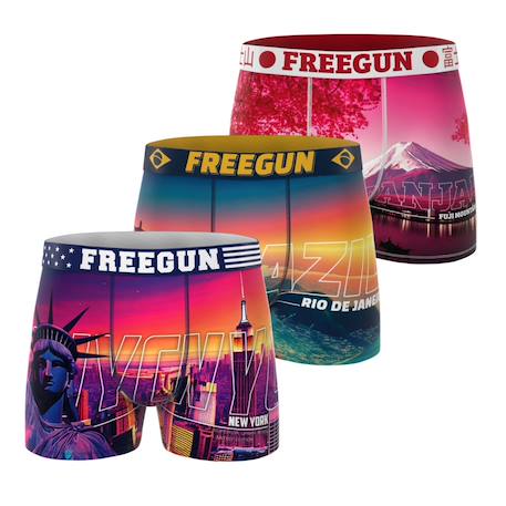 Lot de 3 boxers junior collection world painting Rose/violet/orange/vert/jaune 1 - vertbaudet enfant 