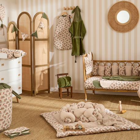 Cape de bain bambou et gant fleurs et beige Beige 3 - vertbaudet enfant 