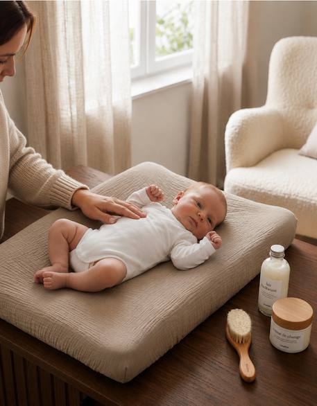 Housse de matelas à langer - coton bio Beige 2 - vertbaudet enfant 
