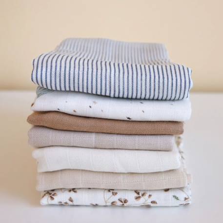Lot de 3 langes bébé en mousseline lierre (70 x 70 cm) Blanc cassé, marron 2 - vertbaudet enfant 