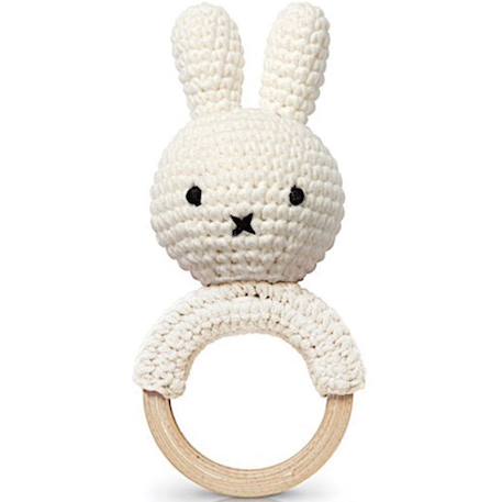 Anneau de dentition en bois et coton bio miffy pistache Bleu, écru+Ecru 3 - vertbaudet enfant 