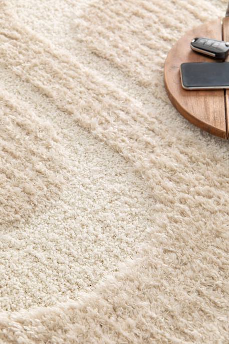 Tapis doux et épais en polyester recyclé effet relief calligramme Beige sable+Blanc pur 3 - vertbaudet enfant 