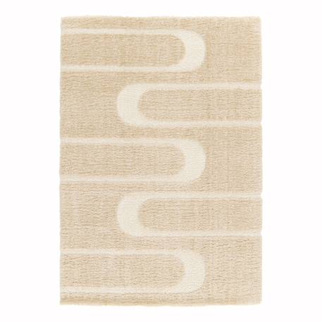 Tapis doux et épais en polyester recyclé effet relief calligramme Beige sable+Blanc pur 1 - vertbaudet enfant 