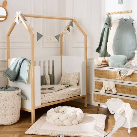 Maxi panier de rangement à anses jardin enchanté et vert de gris (40x45cm) Ivoire, vert de gris 3 - vertbaudet enfant 