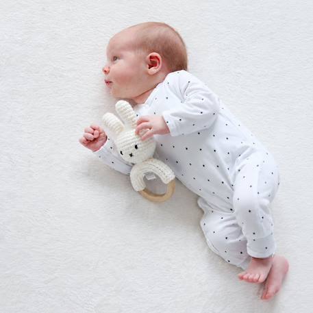 Anneau de dentition en bois et coton bio miffy pistache Bleu, écru+Ecru 4 - vertbaudet enfant 
