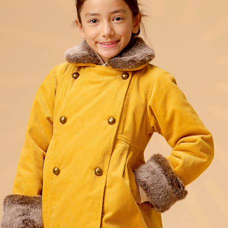 Manteau fille en velours jaune à col fausse fourrure | anoushka Jaune 2 - vertbaudet enfant 