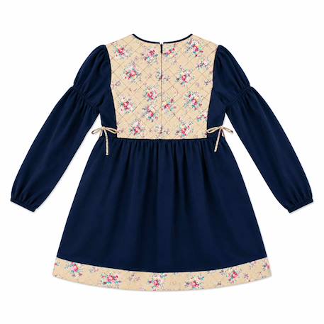Robe hiver fille en velours bleu marine, fleurie rose | margot Bleu marine beige 5 - vertbaudet enfant 