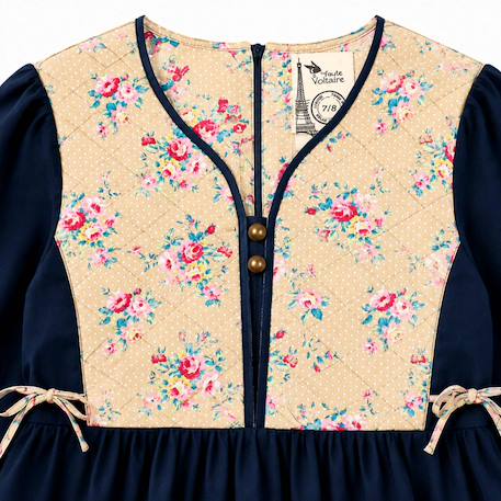 Robe hiver fille en velours bleu marine, fleurie rose | margot Bleu marine beige 4 - vertbaudet enfant 