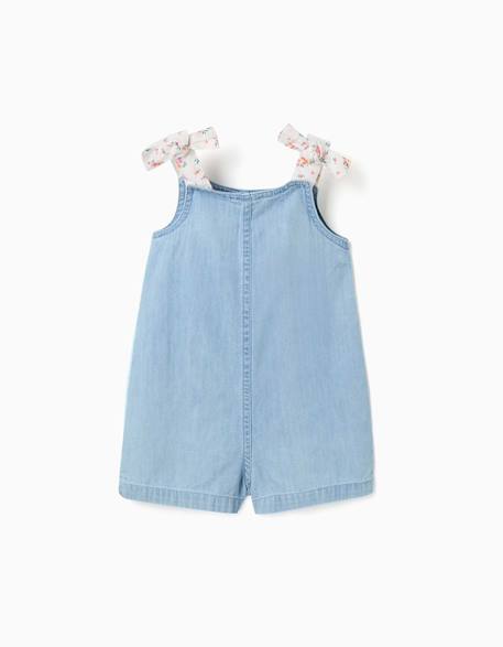 Combishort en jean avec bretelles à motif floral Bleu 2 - vertbaudet enfant 