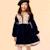 Robe hiver fille en velours bleu marine, fleurie rose | margot Bleu marine beige 1 - vertbaudet enfant 