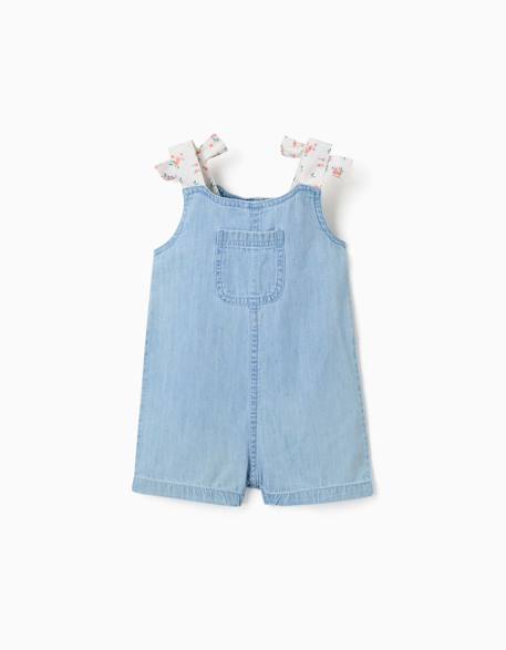 Combishort en jean avec bretelles à motif floral Bleu 1 - vertbaudet enfant 