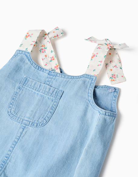 Combishort en jean avec bretelles à motif floral Bleu 3 - vertbaudet enfant 