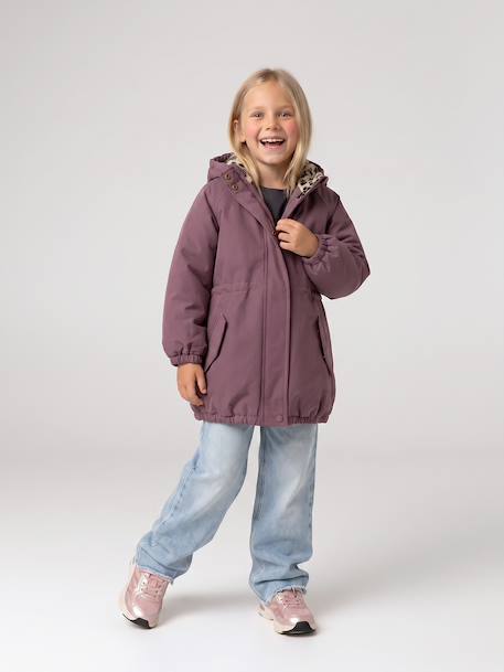 Parka fille à capuche doublée imitation fourrure bois de rose+camel+marine+noir+prune+vert foncé 44 - vertbaudet enfant 