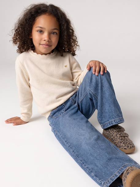 Pull fille personnalisable beige chiné+framboise+mandarine+marine+vert de gris 2 - vertbaudet enfant 