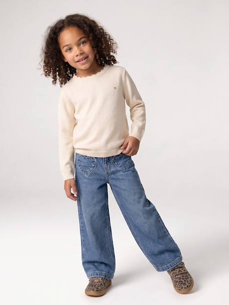 Pull fille personnalisable beige chiné+framboise+mandarine+marine+vert de gris 7 - vertbaudet enfant 