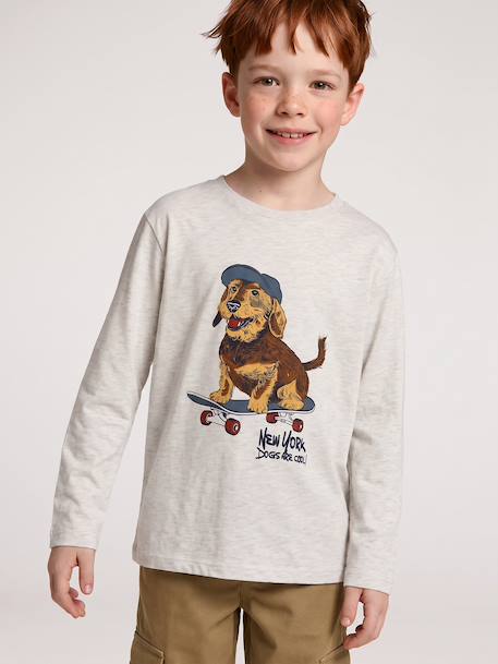 T-shirt manches longues garçon blanc chiné+bordeaux+gris ardoise 1 - vertbaudet enfant 