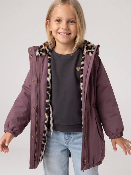 Parka fille à capuche doublée imitation fourrure bois de rose+camel+marine+noir+prune+vert foncé 36 - vertbaudet enfant 