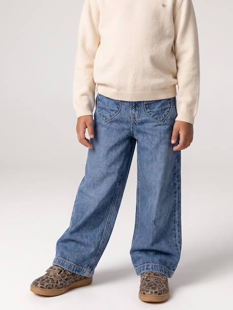 Jean large fille bleu moyen+denim brut 1 - vertbaudet enfant 