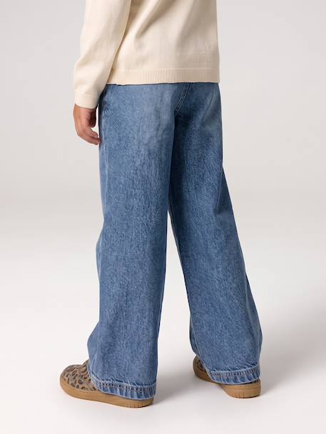 Jean large fille bleu moyen+denim brut 7 - vertbaudet enfant 