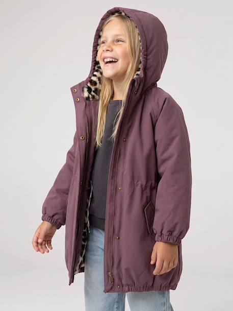 Parka fille à capuche doublée imitation fourrure bois de rose+camel+marine+noir+prune+vert foncé 34 - vertbaudet enfant 