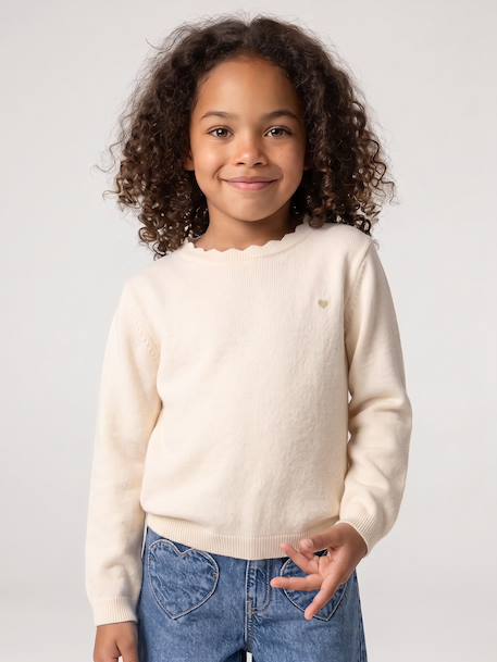 Pull fille personnalisable beige chiné+framboise+mandarine+marine+vert de gris 1 - vertbaudet enfant 