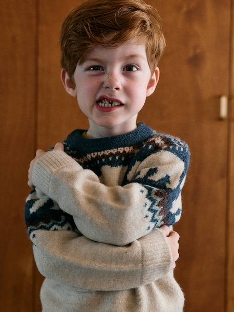 Pull jacquard garçon manches longues blanc chiné 3 - vertbaudet enfant 